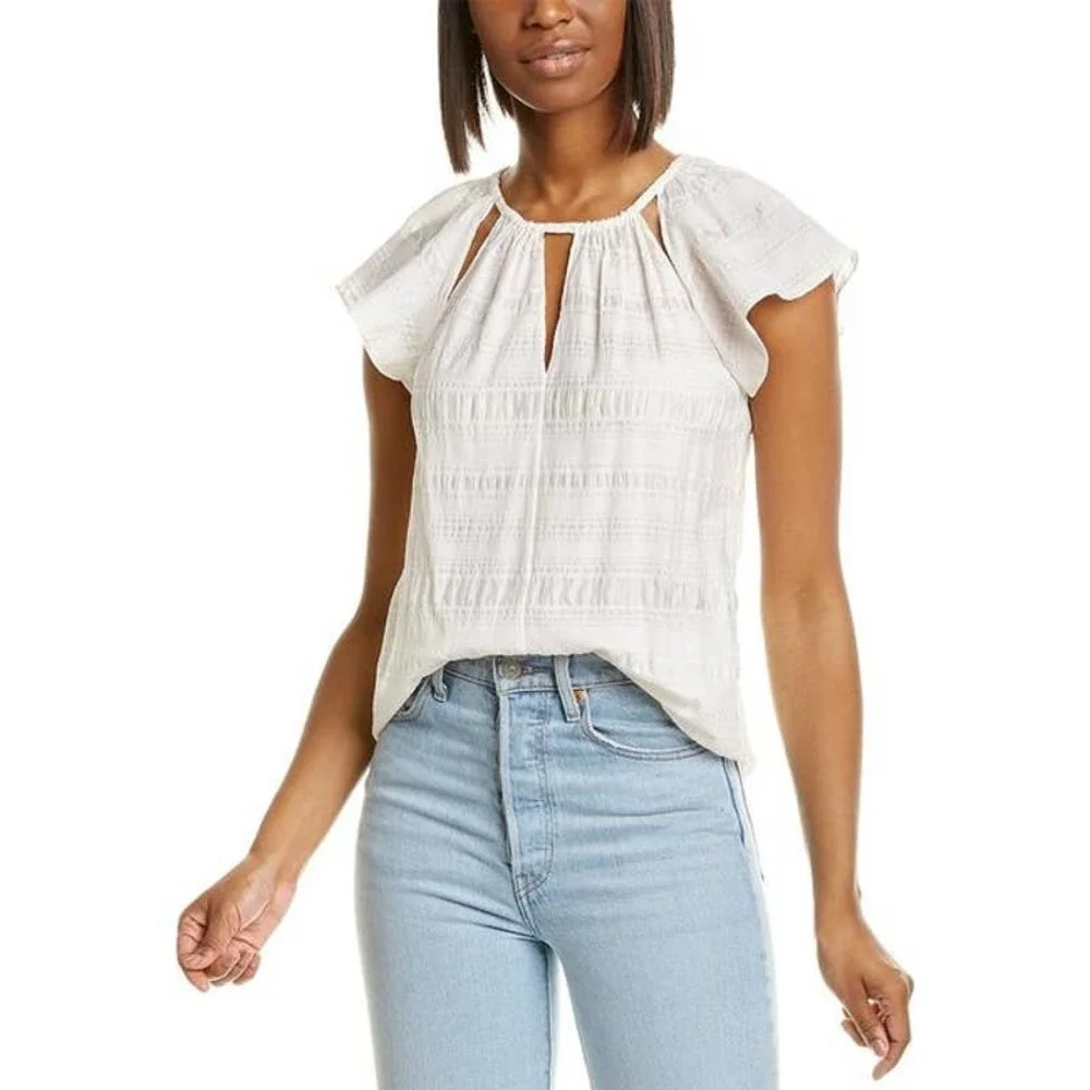 Rebecca Taylor Vanilla 109 Plaid Silk-blend Top Blouse Size L